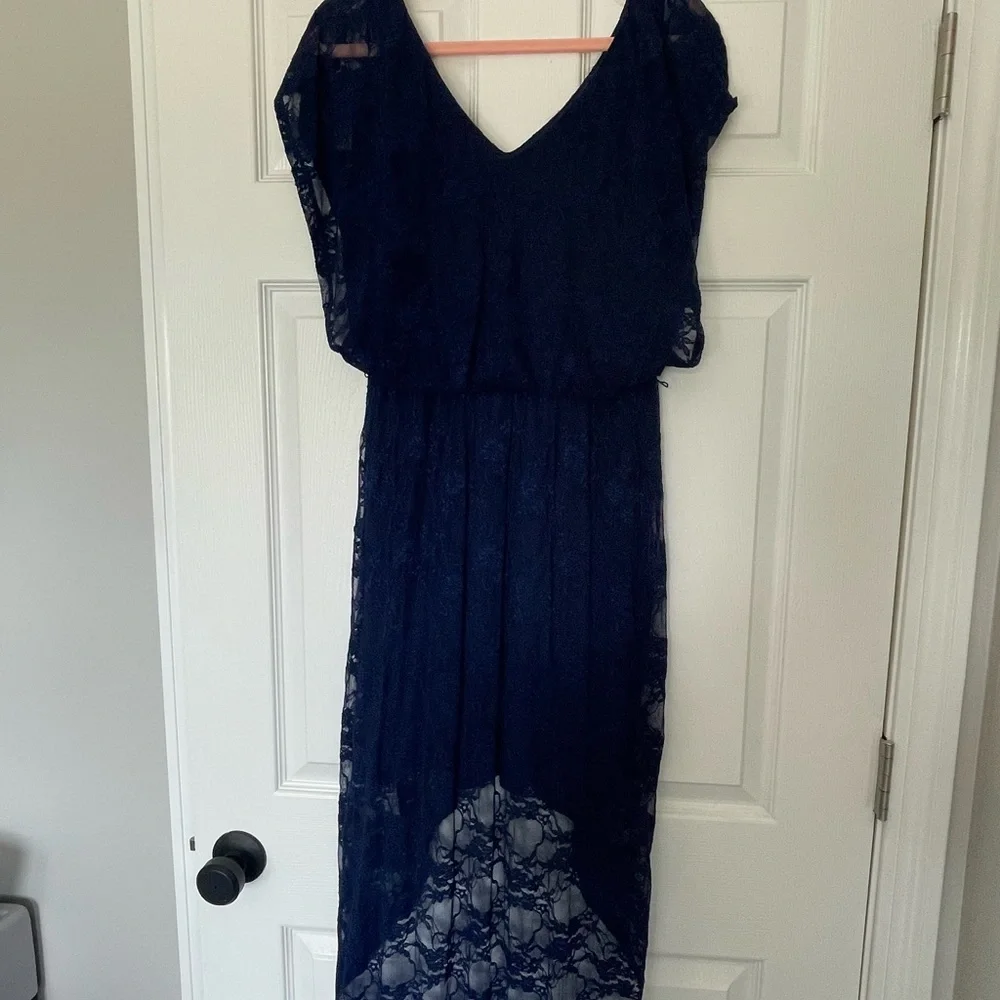 Navy blue high-low lace dress - Picture 6 of 7